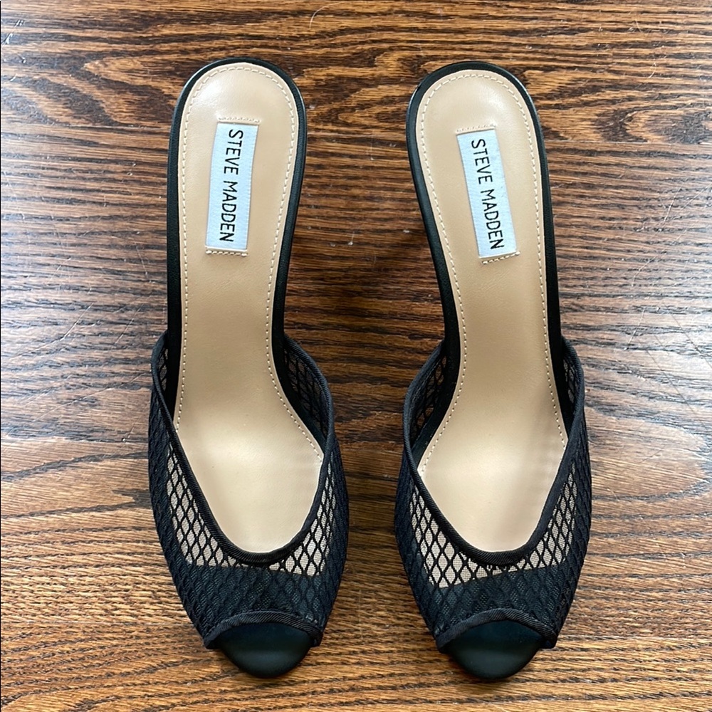 Steve Madden Black Mesh Mules with Kitten Heel